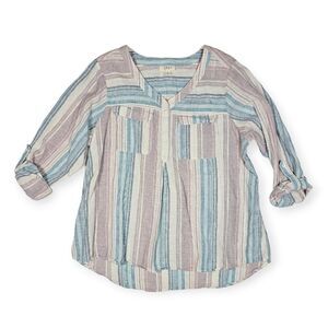 Style &‎ Co Striped Colorful Linen Blend Blouse Women's Size 2X